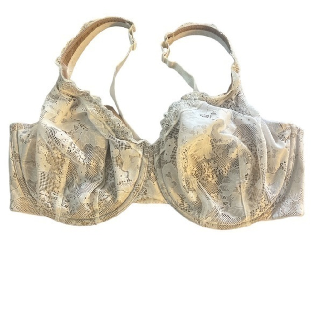 Plus Size Cacique White Brown Lace Wired Bra Size 42DDD EUC #0104